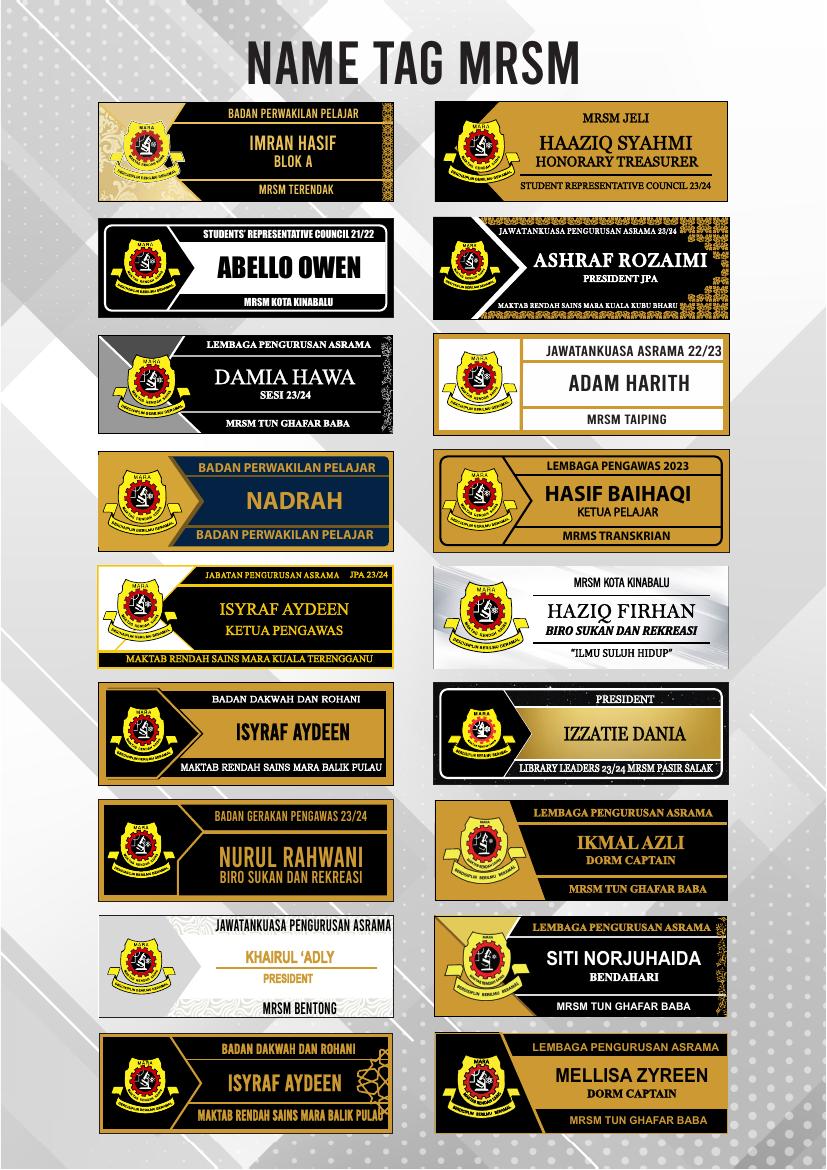 Sample MRSM name tags by Mission House